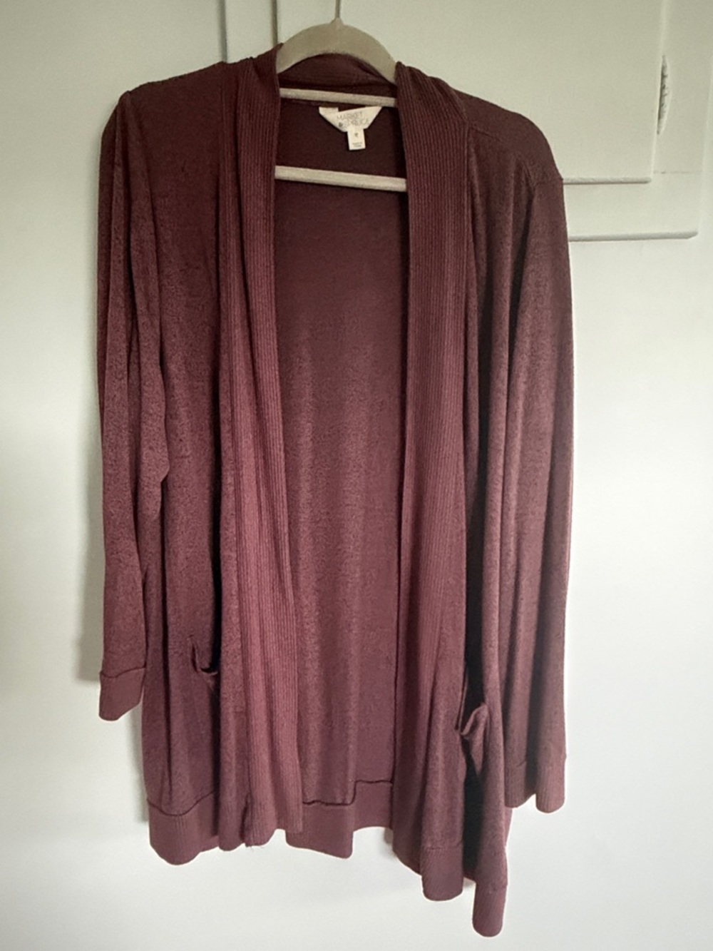 Market & Spruce Open-Front Cardigan in Wine/Burgundy